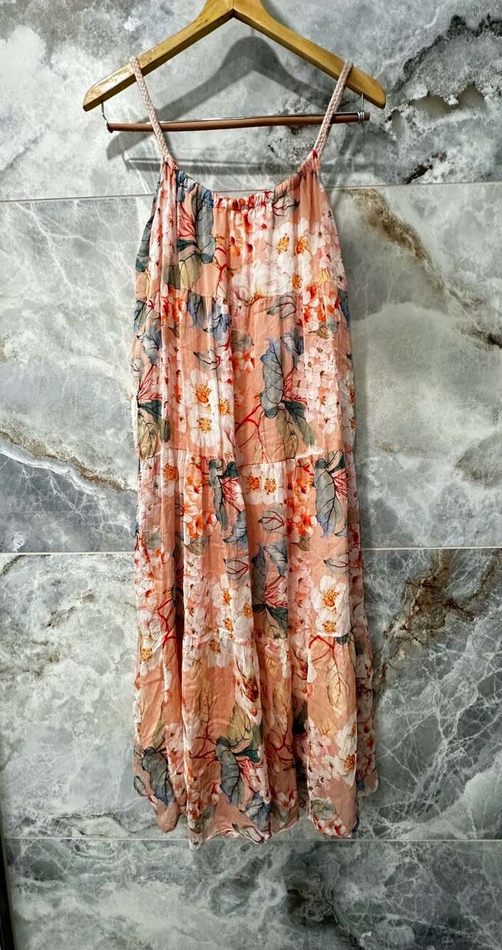 Elena Baldi Italian Made Floral Tiered Maxi Dress with Braided Straps